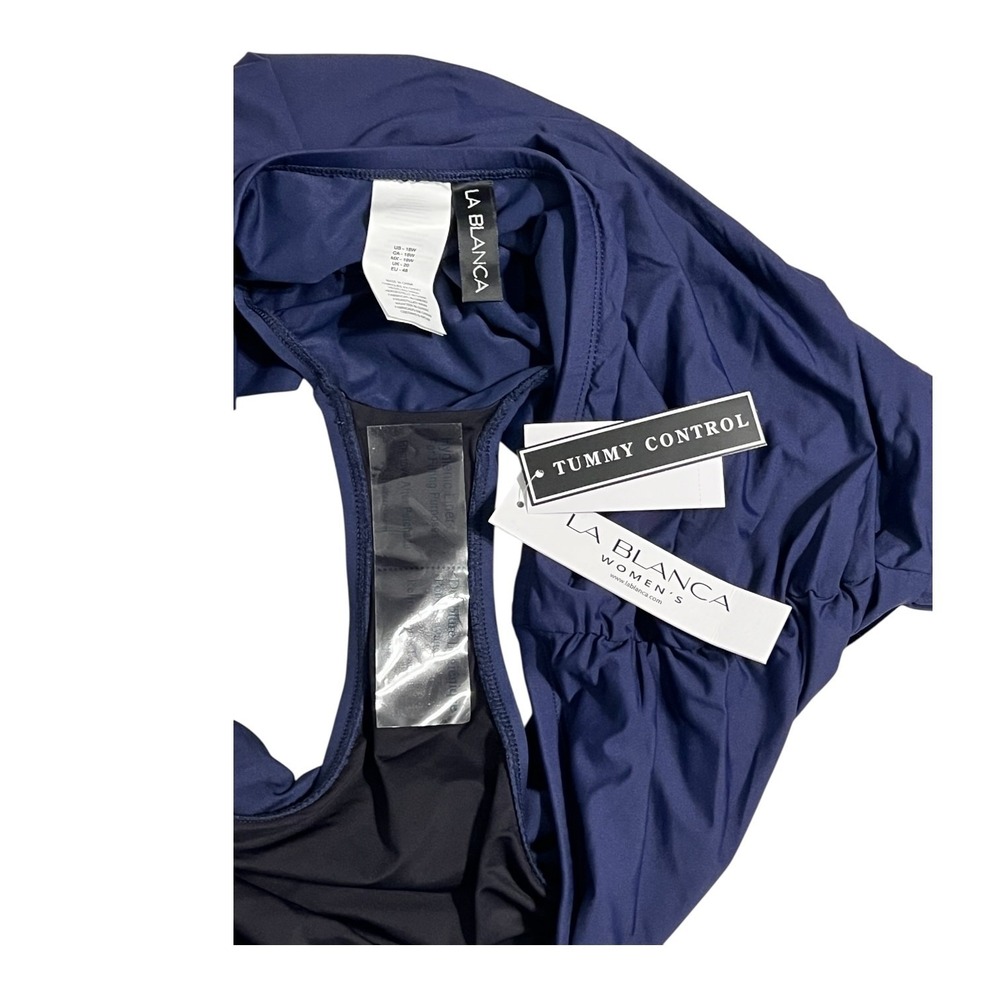 La Blanca Navy Ruched Swim Skirt 18W Tummy Control Plus Size - Picture 3 of 10